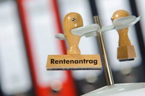 request for pension - in german: Rentenantrag - marked on rubber stamp in office